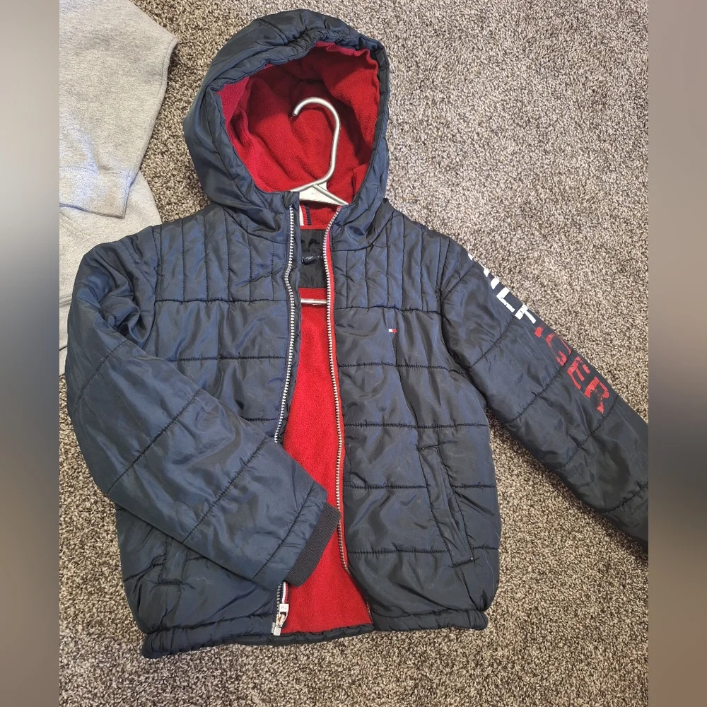Tommy Hilfiger Kids' Black and Red Hooded Jacket and one more sweater Size 7